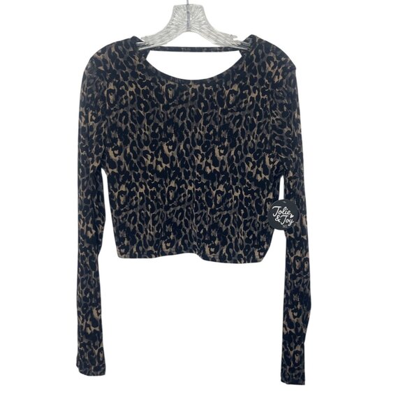 Jolie & Joy Animal Print Long-Sleeve Crop Top Womens XL Black Brown New - Picture 1 of 10